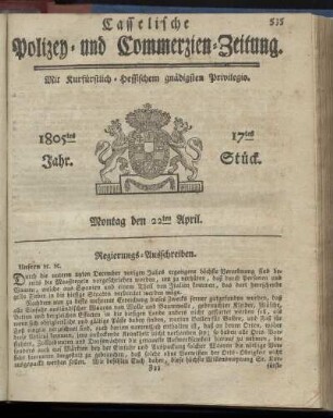 17tes Stueck, Montag den 22ten April 1805