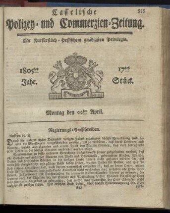 17tes Stueck, Montag den 22ten April 1805