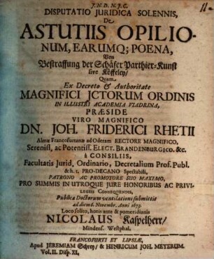 Disp. iur. sol. de astutiis opilionum, earumque poena