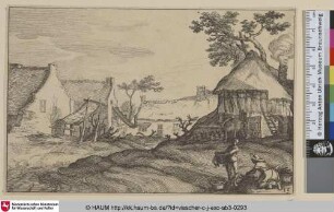 [Bauernhof, junger Mann und Frau im Vordergrund; Farmyard, young Man and Woman in centre Foreground]