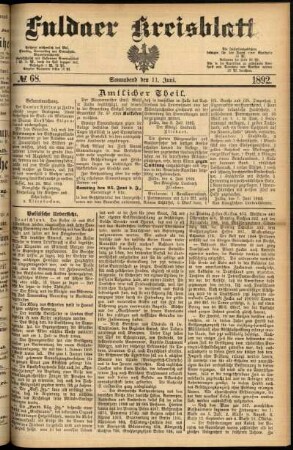 Erste Ausgabe vom Samstag, den 11. Juni 1892.