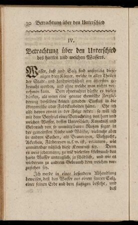 IV. Betrachtung über den Unterschied des harten und weichen Wassers.