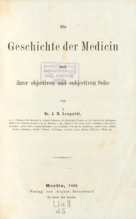 Die Geschichte der Medicin nach ihrer objectiven und subjectiven Seite