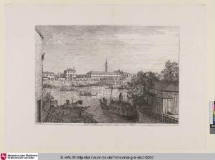 Ale Porte del Dolo [Ansicht einer Flussmündung mit städtebaulichen Kontext und etwaigen Booten]