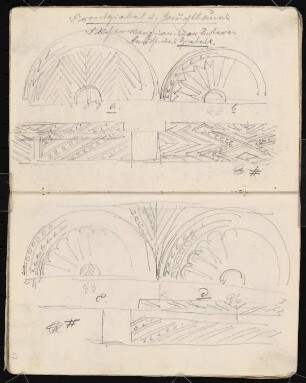 Skizzenbuch: Rathaus, Schwalenberg: Rathaus Schwalenberg. Fassadenverzierungen am Giebel Haupthaus, Details