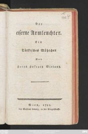 Der eiserne Armleuchter : Ein türkisches Mährchen