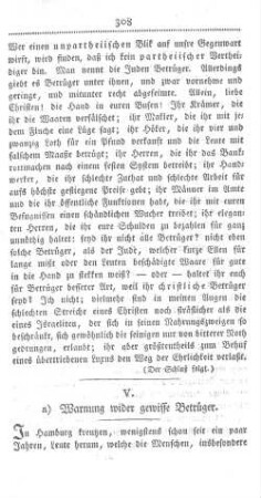 a) Warnung wider gewisse Betrüger.