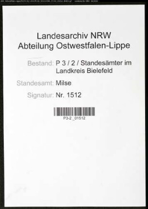 Sterberegister Standesamt Milse