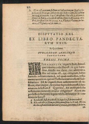 Disputatio XXI. Ex Libro Pandectarum XXIX.