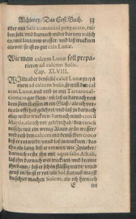 Wie man calcem Lunae soll preparieren ad calcem Solis. Cap. XLVIII.