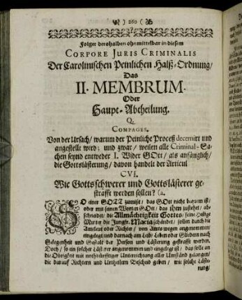 Der Carolinischen Peinlichen Halß-Ordnung, Das II. Membrum Oder Haupt-Abtheilung