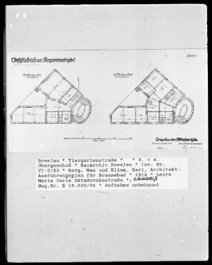 Ausführungsplan für Brausebad; 3. und 4. Obergeschoß; Tiergartenstraße