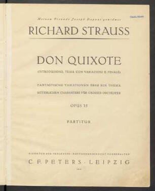 Don Quixote : (Introduzione, tema con variazioni e finale) : Fantastische Variationen über ein Thema ritterlichen Charakters für großes Orchester : op. 35