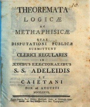 Theoremata Logicae ac metaphysicae