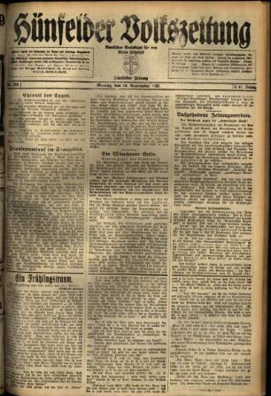 Ausgabe vom Montag, den 12. September 1921.