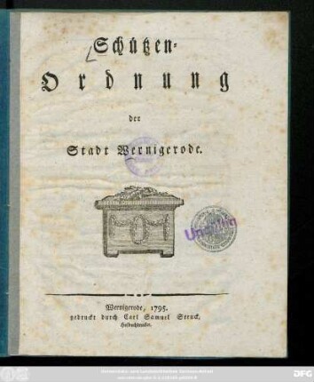 Schützen-Ordnung der Stadt Wernigerode
