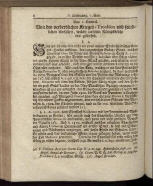 Das 1. Capitel. Von den verderblichen Krieges-Troublen und feindlichen Anfällen [...]