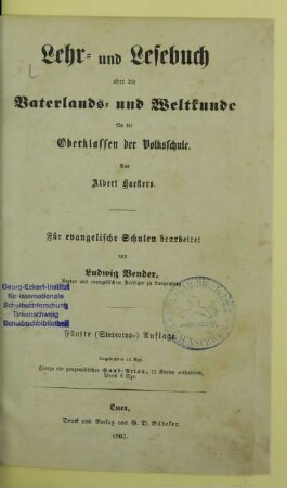 Lehr- und Lesebuch oder die Vaterlands- und Weltkunde : für die Oberklassen der Volksschule