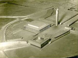 Grund, Peter; Düsseldorf; Schlageter - Forum, Gauleitung mit Kongreßhalle und Ehrenmal - Modellfoto Gauleitung mit Kongresshalle (Ansicht)