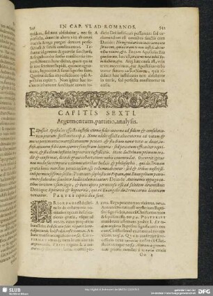 Capitis Sexti. Ad Romanos Argumentum, partitio, analysis
