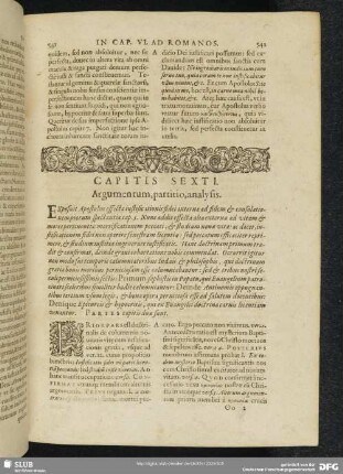 Capitis Sexti. Ad Romanos Argumentum, partitio, analysis