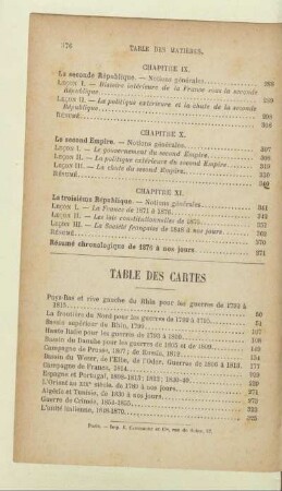 Table des cartes