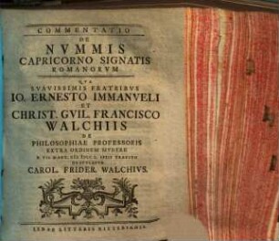 Commentatio De Nvmmis Capricorno Signatis Romanorvm