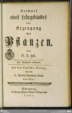 Entwurf eines Lehrgebäudes von Erzeugung der Pflanzen : mit Kupfern erläutert