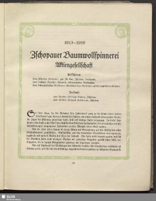 Zschopauer Baumwollspinnerei Aktiengesellschaft. 1913-1919