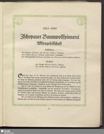 Zschopauer Baumwollspinnerei Aktiengesellschaft. 1913-1919