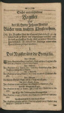 I. Das Register über die Evangelia