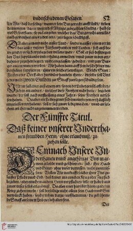 Titul 5. Daß keiner Unserer Underthanen fremden Herrn/ohne erlaubnuß