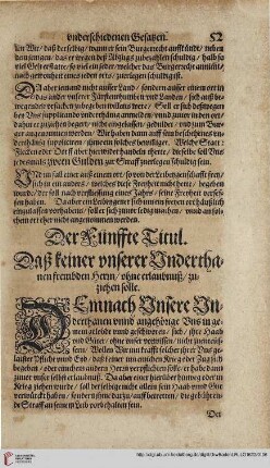 Titul 5. Daß keiner Unserer Underthanen fremden Herrn/ohne erlaubnuß
