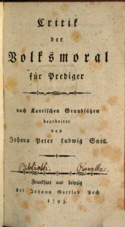Critik der Volksmoral für Prediger : nach Kantischen Grundsätzen