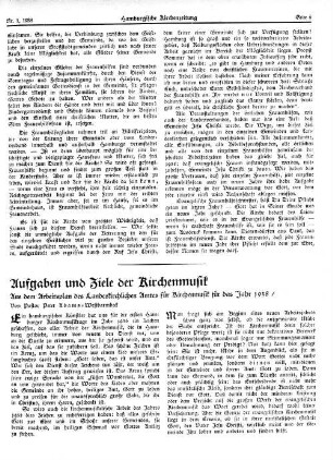 Aufgaben und Ziele der Kirchenmusik : Aus dem Arbeitsplan des Landeskirchlichen Amtes für Kirchenmusik für das Jahr 1938