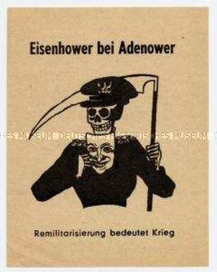 Handzettel mit Karikatur gegen die Wiederbewaffnung der Bundesrepublik
