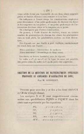 Solution de la question de mathématiques spéciales proposée au concours d'agrégation de 1891.