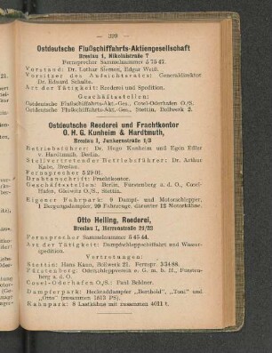 Otto Helling, Reederei, Breslau I, Herrenstraße 21/22