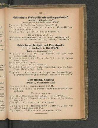 Otto Helling, Reederei, Breslau I, Herrenstraße 21/22