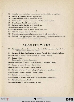 Bronzes D'art  (Nr. 84-96)