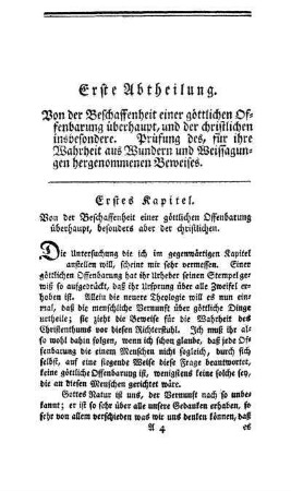Erstes Kapitel. Von der Beschaffenheit einer göttlichen Offenbarung überhaupt, besonders abe der christlichen.