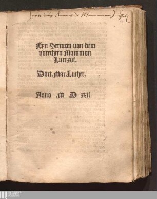 Eyn Sermon von dem vnrechten Mammon : Luce xvi