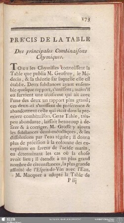 Précis De La Table Des principales Combinaisons Chymiques