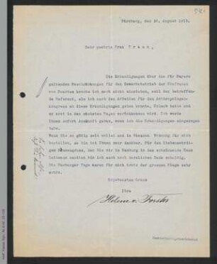 Brief von Helene von Forster an Antonie Traun