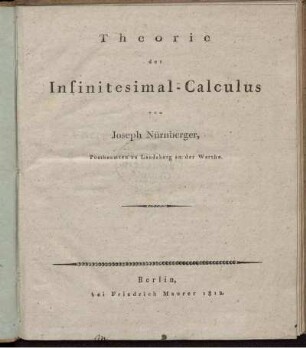 Theorie des Infinitesimal-Calculus