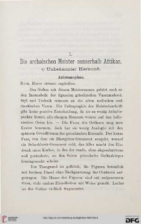 I: die archaischen Meister ausserhalb Attikas