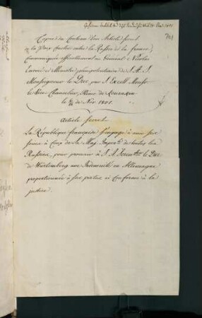 201r-201v, Geheimer Artikel des Friedens über Württemberg (1801)