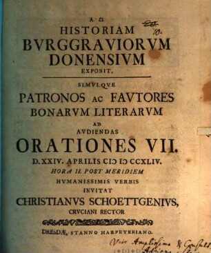 Historiam burggraviorum Donensium exponit. 1