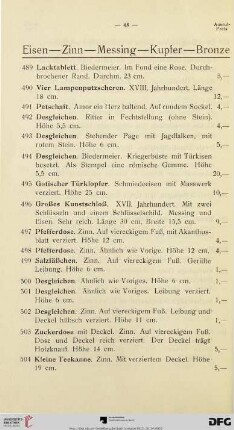 Eisen – Zinn – Messing – Kupfer – Bronze (Nr. 489-566)