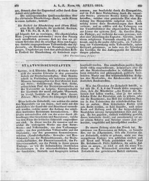 Kritische Uebersicht der neuesten Literatur in dem gesammten Gebiete der Staatswissenschaften. Eine Monatsschrift. Januar. Februar. März. Hrsg. von K. H. L. Pölitz. Leipzig: Hinrichs 1835